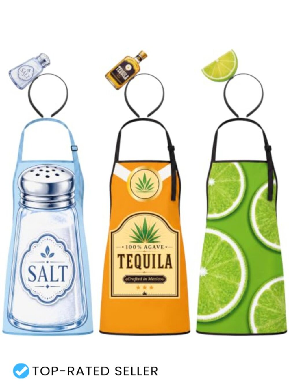 3pc Adult Halloween Apron Set Salt Tequila Lime Group Costume Adjustable